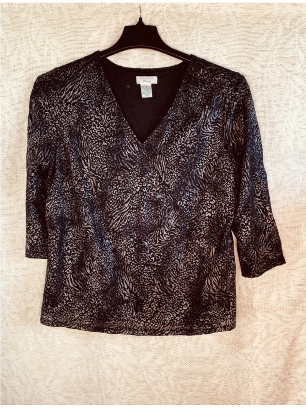 Laura Ashley Black Printed V-Neck Long Sleeve Top